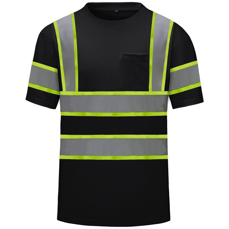 DPSAFETY High Visibility Shirts Quick Dry Safety T Shirts with Reflective Strips and Pocket Short Sleeve Mesh Hi Vis Construction Work Class 2 Shirt for Men/Women Black,4XL - Image 1
